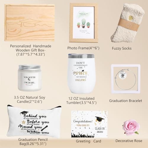 2025 Graduation Gifts,Congratulations Gifts for Her with 12 OZ Wine Tumbler,Candle,Frames,Keychain,Senior College Graduation Gifts for Daughter Son Niece Nephew,Personalized Makeup Bag for Friend