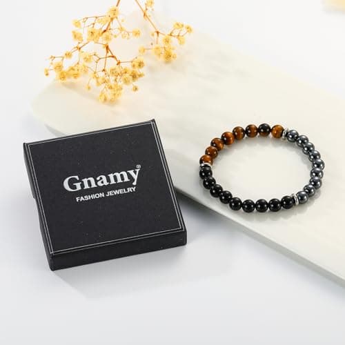Bracelet Gifts for Men, Triple Protection Black Obsidian Hematite Tiger Eye Beaded Natural Stone Bracelets Birthday Christmas Stocking Stuffers Healing Jewelry Gifts for Him