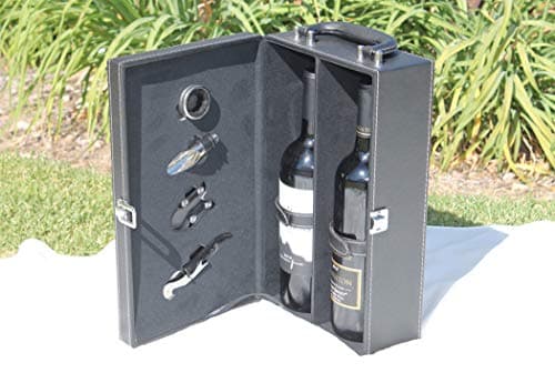 Lifestyle Top Handle Travel Two-Bottle Wine Carrier Case with 4 Piece Wine Accessory Set (Brown)