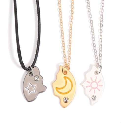 Joiigaem BFF Necklace For 3 Trio Sun Moon Star Friendship Puzzle Matching Necklaces For Best Friends 3 Sisters Forever Jewelry Gifts