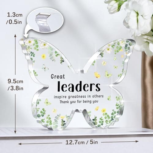 Boss Christmas Gifts, Boss Lady Gifts for Women, 5x3.8x0.5 Inch Butterfly Acrylic Plaque Decor, Birthday Retirement Leaving Going Away Boss Day Christmas Gift for Female Boss Leaders Manager