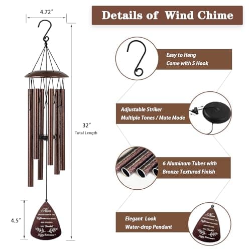 Retirement Gift for Woman Men, 32" Wind Chimes Retirement Gifts, Happy Retirement Gifts for Coworker Colleague Boss Teachers Nurses Friends, Going Away Gifts Retirement Decorations