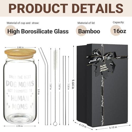 New Mom Gifts for Pregnant Women, 16oz Drinking Glass Cup with Lid and Straw, Funny Dog Mom Pregnancy Gift for Expecting Mom, Mother to be - Postpartum, Mothers Day, Birthday Gifts for First Time Moms