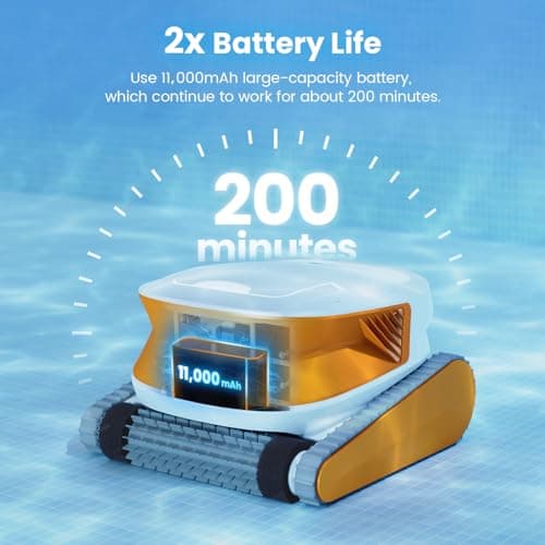 Hydro3 Robotic Pool Cleaner, 150W Cordless Pool Vacuum for Inground/upground Pool Max 861-1070 sq.ft, 200mins Runtime, 2xBrushless-Motor, 4.1L Filter Basket, Wall Climbing/Waterline Clean