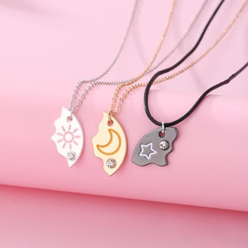 Joiigaem BFF Necklace For 3 Trio Sun Moon Star Friendship Puzzle Matching Necklaces For Best Friends 3 Sisters Forever Jewelry Gifts
