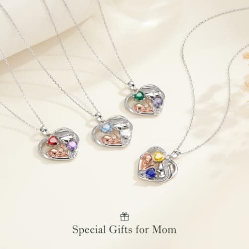 Iefil Christmas Gifts for Mom - 925 Sterling Silver Double Birthstone Necklace, First Mothers Day Gifts for New Mom Jewelry