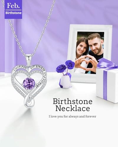 Jewelry for Women Wife Infinity Heart Birthstone I Love You Necklace S925 Anniversary Women Necklaces for Her Wife Birthday Gift Ideas, Birthday Present for Girlfriend Mom Daughter Sterling Silver