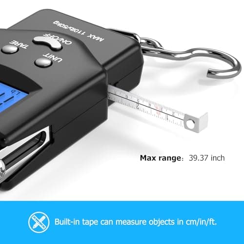 Fish Scale Luggage Scale Fishing Gear - 110lb Backlit LCD Display Digital Scale with Built-in Measuring Tape - Fishing Scale with 2 AAA Batteries, Pocket Size - Fishing Gifts for Men