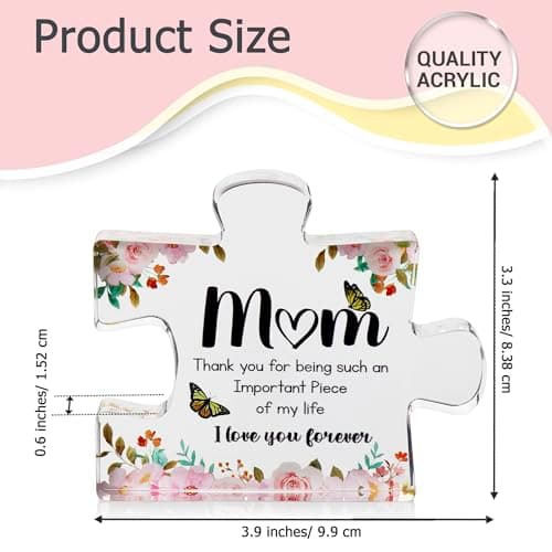 VELENTI Gifts for Mom - Cute Engraved Acrylic Block Puzzles Piece - Adorable Mom Gift from Son, Daughter - Fun Christmas, Mothers Day, Birthday Gift Idea for Mom - Fancy Decoration Piece for Home