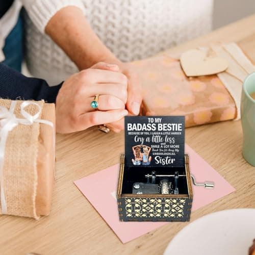 ukebobo Bestie Music Box Gift, You are My Sunshine Hand Crank Wooden Musical Boxes, Badass Bestie Gifts, Christmas Birthday Graduation Friendship Presents for Bestie Friends Female BFF-567