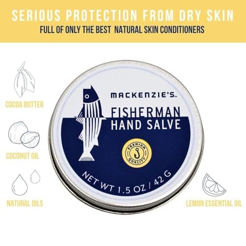 MacKenzie's Fisherman Hand Salve - Holiday Gifts for Men - Christmas Gifts for Fishermen - Stocking Stuffers - Coastal Holiday Gifts - All Natural - Hand Repair - 1.5 Ounce Tin