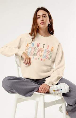 KIDDAD Women's Auntie Sweatshirt Cool Aunt Godmother Legend Crewneck Pullover Top Long Sleeve Graphic Aunts Shirt
