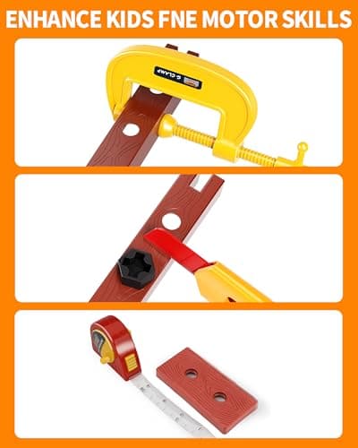 Deejoy Tool Set with Tool Box & Electronic Toy Drill, Pretend Play Kids Construction Kits for Kids Ages 3-5 Years Old, Toddler Boy Toys(Orange)