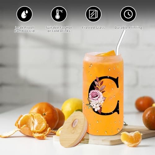 Monogrammed Glass Drinking Cup With Lid Straw Girlfriend Gf Gifts Future Mrs for Her Women Boyfriend 1 One Year Anniversary Meaningful Cute Romantic Christmas Xmas First Valentines I Love You More,C