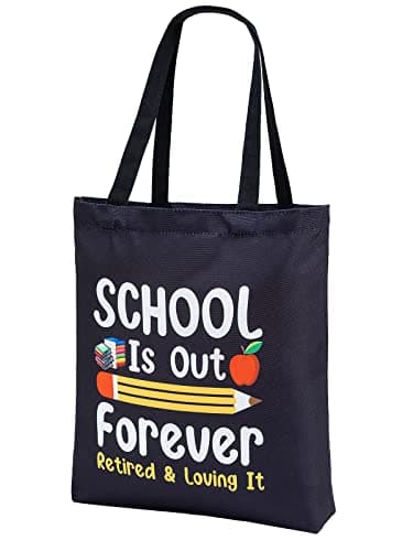 PARBEE Tote Bag, Large Black Canvas Bag with Pocket, Funny Retirement Gift for Teachers, Reusable, Machine Washable, Tote Bag for Retired Teachers, Unisex