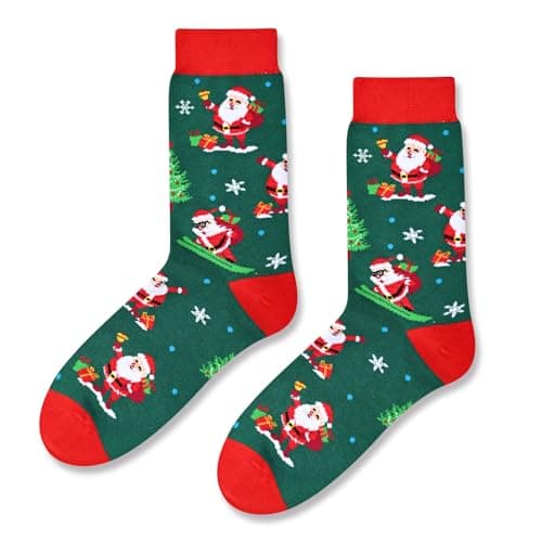 HAPPYPOP Christmas Gifts Holiday Socks for Men Women - Secret Santa Gifts, Xmas Stocking Stuffers, Santa Green Socks