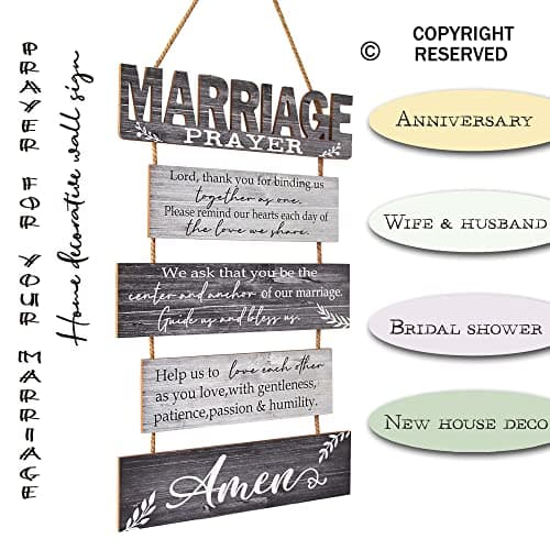 Buecasa Marriage Rustic Sign with 5pcs Panels Strung Together - Bridal Shower Gift for Couples Wife Husband - Christian Religious Inspiring Home Decor Newlywed