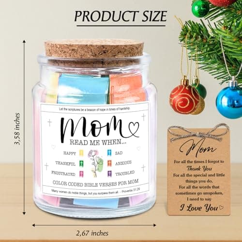 NewEleven Christmas Gifts For Mom, Mom Gifts From Daughters Son on Mother Birthday, Bible Jar, Christian Gift for Wife, Thank You Gift Decorative Inspirational Scripture Jar with 92 Bible Verses