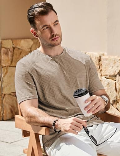 JMIERR Mens T-Shirt Casual Stretch Solid Crewneck Short Sleeve Tees Textured Shirts