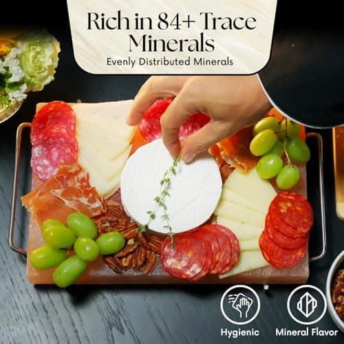 UMAID Himalayan Salt Block For Grilling, Cooking, Cutting and Serving,12X8X1.5 Food Grade Himalayan Pink Salt Stone on Stainless Steel Plate & Recipe Booklet, Unique Gifts for Men, Women, Chef, Cooks