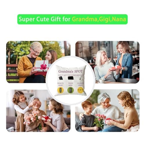 ONFAON Grandma Gifts, Grandma's Spot Throw Pillow Covers 18x18 Inch,Put Phone Glasses and Remote Control Pillowcase,Birthday Christmas hanksgiving Day Gifts for Grandma Mom,3-Pocket