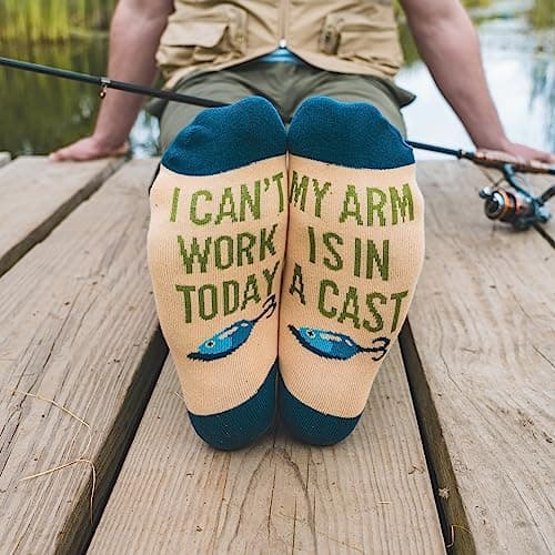Lavley Can’t Today My Arm Is In A Cast Socks - Funny Fishing Socks for Men - Hilarious Gift for Anglers and Outdoorsmen - One Size Fits Most