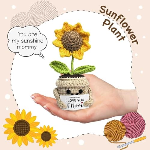Mini Birthday Gifts for Mom, Mom Gifts from Daughters Remember I Love You MOM, Handmade Crochet Cute Small Sunflower Gifts, Gift for Mom from Daughter, Son, Mothers Day for Mom
