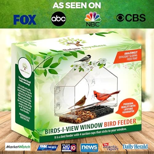 Nature Anywhere Window Bird Feeder - Transparent Acrylic Bird Feeders for Outdoors - Enhanced Suction Grip, Bird Watching for Cats, Easy-to-Clean, Outdoor Birdhouse Feeder (1 Unit)