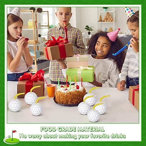 Golf Ball Cups with Lid and Straw 14 oz Plastic Golf Party Favors Shaped Decorations for Party Supplies for Kids Drinking Themed Parties(24 Pieces)