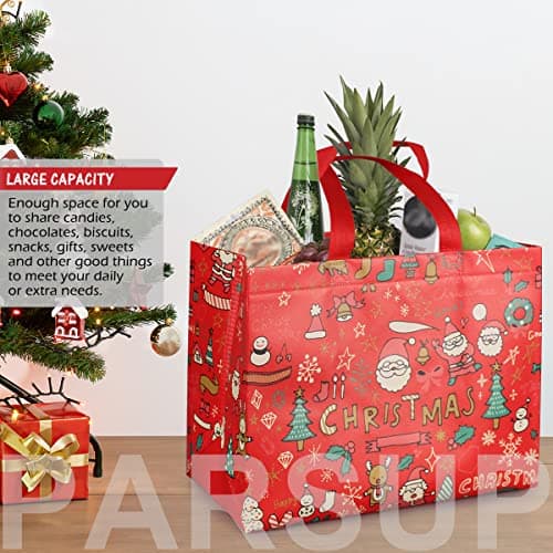 PARSUP Multifunctional Non-Woven Christmas Bags for Gifts Wrapping Shopping - Treat Bags with Handles, Xmas Party Supplies