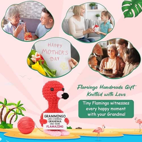 Grandma Birthday Gifts from Grandkids, I Love You Grandmother Birthday Gifts, Christmas for Great Grandma Nana Gigi Mimi Present from Granddaughter Grandson, Funny Handmade Crochet Flamingo Grammingo