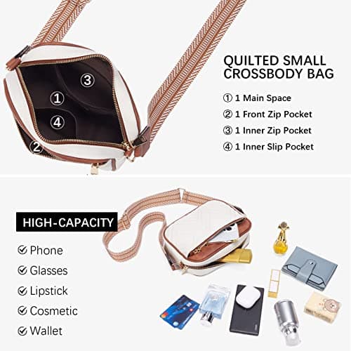BOSTANTEN Quilted Crossbody Bags for Women Vegan Leather Purses Small Shoulder Handbags with Wide Strap