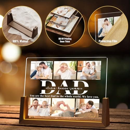 Personalized Dad Gifts for Fathers Day, Custom Fathers Day Gift from Daughter Son Kids, Customized Dad Gifts for Husband from Wife, Unique Best Dad Picture Frame with Your Photos