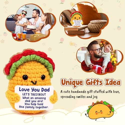 Dad Christmas Birthday Gifts from Daughter Son I Love Best Dad Ever Gifts for New Single Step Dads Thank You Daddy Cool Funny Present Fathers Day Handmade Crochet Taco Gift