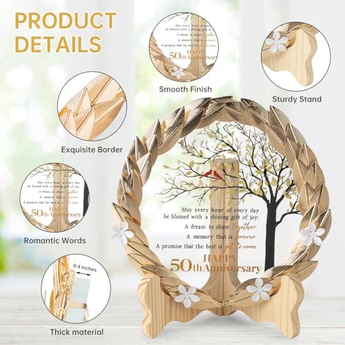 50th Anniversary Wedding Unique Gifts Ideas Crystal Plate with Gold Leaf Wreath - 50th Anniversary Wedding Gifts for Parents Couple - Cardinal Style