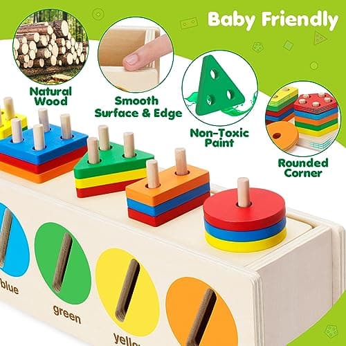 V-Opitos Montessori Toys for Toddler 1+ Year Old, Wooden Color & Shape Sorting Matching Box, Early Learning Toys for 12-18 Month, Age 1, 2, 3, Ideal Christmas, Birthday Gifts for Boy & Girl