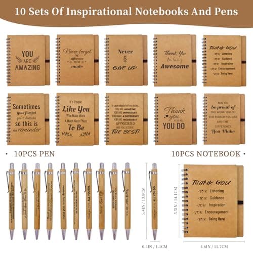 20 Pcs Christmas Employee Appreciation Gifts Bulk - 10 Sets of Inspirational Spiral Notebooks with Motivational Pens, Small Notepads for Coworkers, Office Staff, Team, Nurse, Teachers, Thank You Gifts