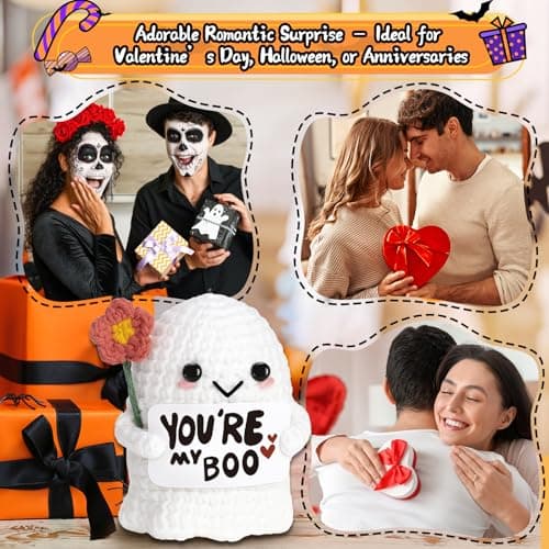 You're My Boo Buddy Cute Halloween Spooky Gifts - Funny & Romantic Handmade Crochet Ghost Plush Decor for for Girlfriend, Boyfriend, Couples, Her, Him, Friends, Valentine,Christmas Stocking Stuffer