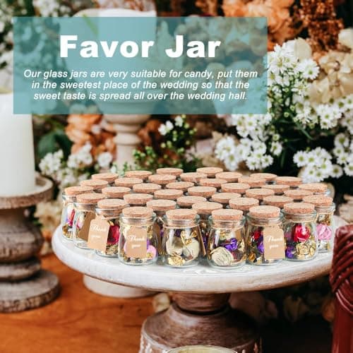 40 Pack Glass Favor Jars with Cork Lid, 3.4 oz Small Glass Bottles for Wedding Favor, Baby Shower, Party Favor, Gift Jars for Candy, Bonus Twine and Labels