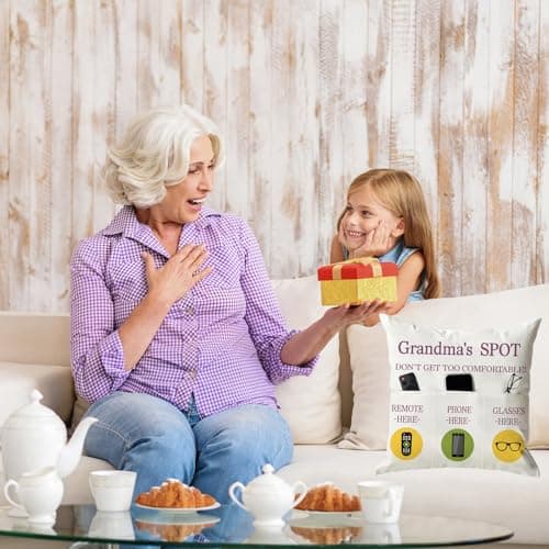 ONFAON Grandma Gifts, Grandma's Spot Throw Pillow Covers 18x18 Inch,Put Phone Glasses and Remote Control Pillowcase,Birthday Christmas hanksgiving Day Gifts for Grandma Mom,3-Pocket