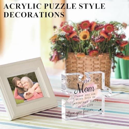 LukieJac Gifts for Mom from Daughter Son - Best Mom Ever Gifts Unique Mother Birthday Acrylic Puzzle-Shaped Plaque Desk Decorations Present for Mom Christmas Anniversary