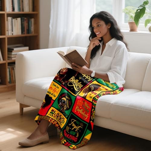 African American Birthday Gifts for Women, Birthday Black Lady Women Girl Positive Blanket 60"X50", Encouragement Inspirational Birthday Gifts, Afro Gifts Idea for Best Friend Healing Birthday Gifts