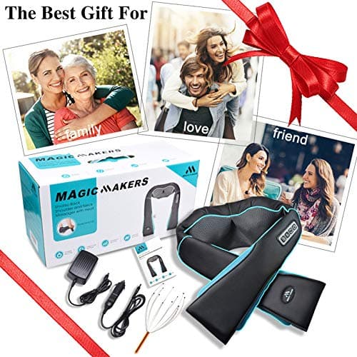 MagicMakers Electric Shiatsu Neck Massager with Heat - Pain Relief for Back, Shoulders & Feet - Gift for Men, Women, Mom & Dad - From Daughter or Son - Ideal for Christmas, Mother's Day & Father's Day