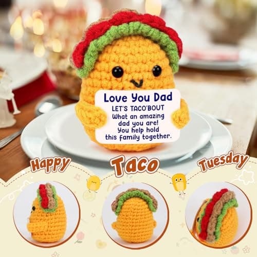 Dad Christmas Birthday Gifts from Daughter Son I Love Best Dad Ever Gifts for New Single Step Dads Thank You Daddy Cool Funny Present Fathers Day Handmade Crochet Taco Gift