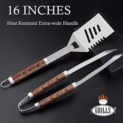 ROMANTICIST 26pcs Stainless Steel Grill Tool Set, Heavy Duty BBQ Grilling Accessories Gifts for Men Dad, Non-Slip Grill Utensils Kit with Apron, Thermometer, Mats in Aluminum Case for Christmas Brown