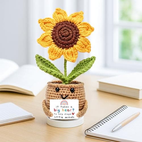 Teacher Gifts for Women, Teacher Gifts for Teachers Appreciation Week, End of Year, Birthday, Back to School - Positive Crochet Sunflower Handmade, Teacher Crochet Gift