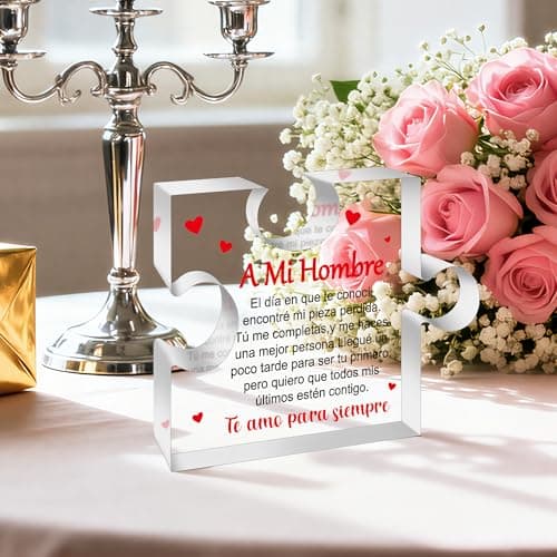 Yopyame Romantic Gifts for Him - Engraved Acrylic Block Puzzle Spanish Romantic Gifts Christmas Gift to My Man Anniversary Valentine's Day Acrylic Keepsake Paperweight Gift for Him Boyfriend Husband