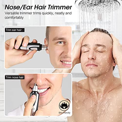 ZORAMI Ear and Nose Hair Trimmer Clipper - 2025 Professional Painless Eyebrow & Facial Hair Trimmer for Men Women, Battery-Operated Trimmer with IPX7 Waterproof, Dual Edge Blades for Easy Cleansing Black