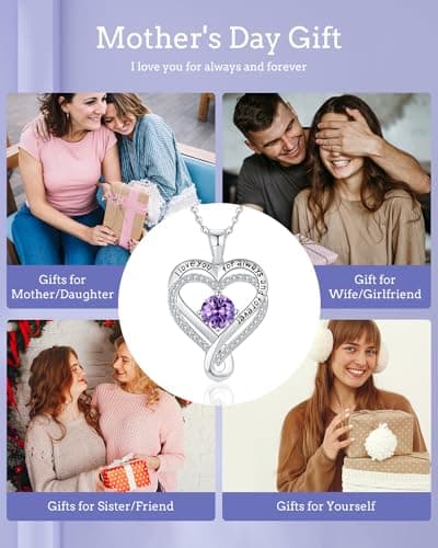 Jewelry for Women Wife Infinity Heart Birthstone I Love You Necklace S925 Anniversary Women Necklaces for Her Wife Birthday Gift Ideas, Birthday Present for Girlfriend Mom Daughter Sterling Silver