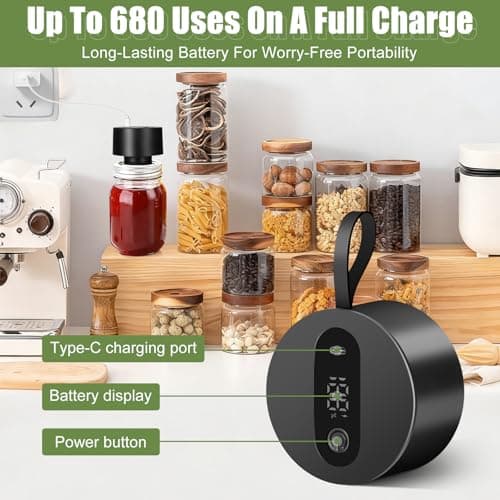 Electric Mason Jar Vacuum Sealer: Upgraded 3-in-1 Portable Vacuum Sealer Kit - for Mason Jars Vacuum Seal Bags & Containers - Ideal for Jams Pickles Dry Foods Grains Black